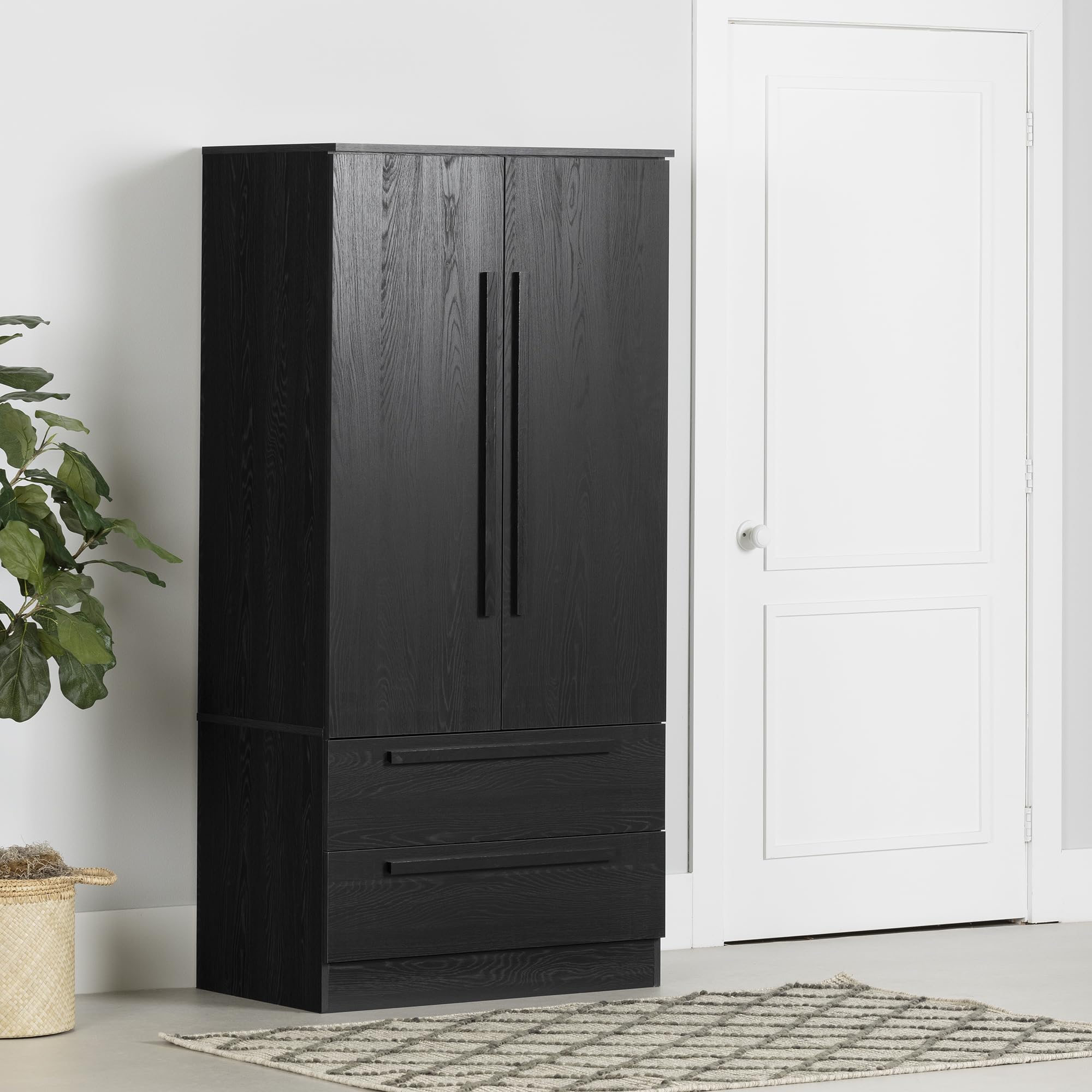 South Shore Furniture Acapella Wardrobe Armoire with Doors and Drawers, Black Oak