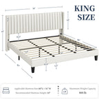 Yaheetech King Bed Frame Upholstered Platform Bed With Fabric Headboard, Wing Edge Design/Non-Slip And Noise-Free/Wooden Slats Support/No Box Spring Needed/Easy Assembly, Beige King Bed