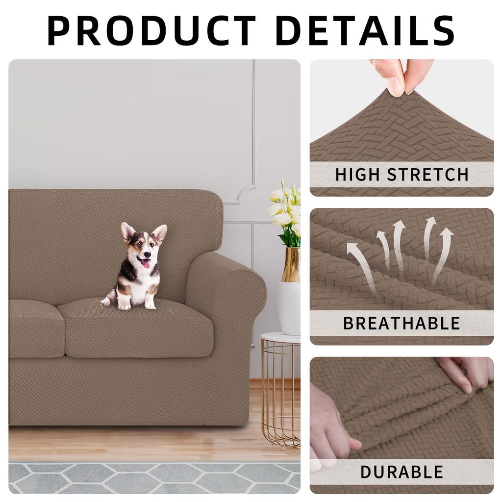 Issuntex 2 Pieces High Stretch Thicken Chair Couch Covers, Soft Sofa Slipcover For 1 Separate Cushion Couch, Jacquard Fabric Ela