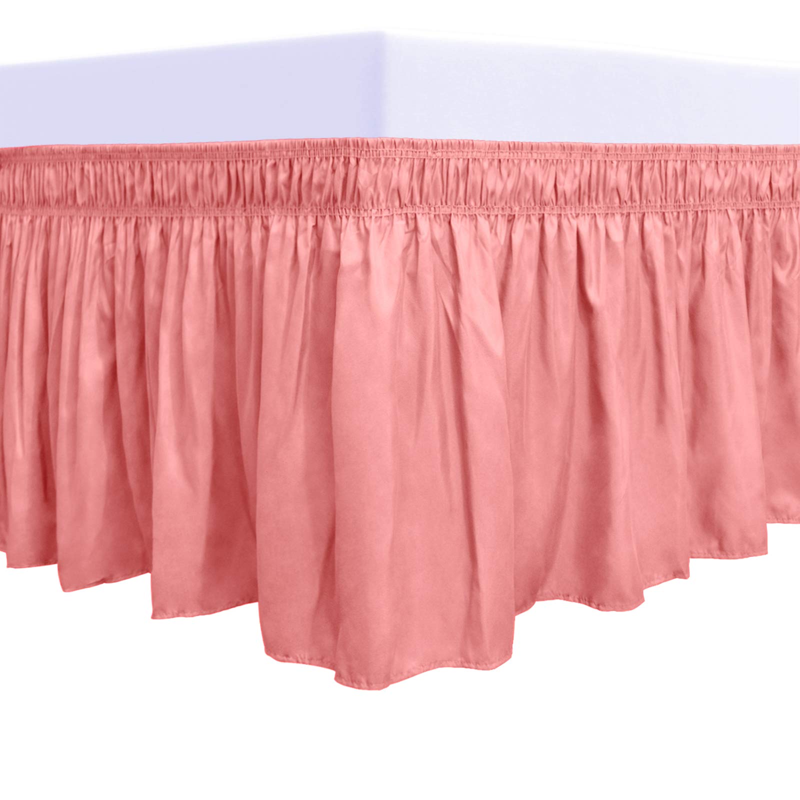 Purefit Wrap Around Ruffled Bed Skirt With Adjustable Elastic Belt - 14 Inch Drop Easy To Put On, Wrinkle Free Bedskirt Dust Ruffles, Bed Frame Cover For Twin,Twin Xl And Full Size Beds, Pink
