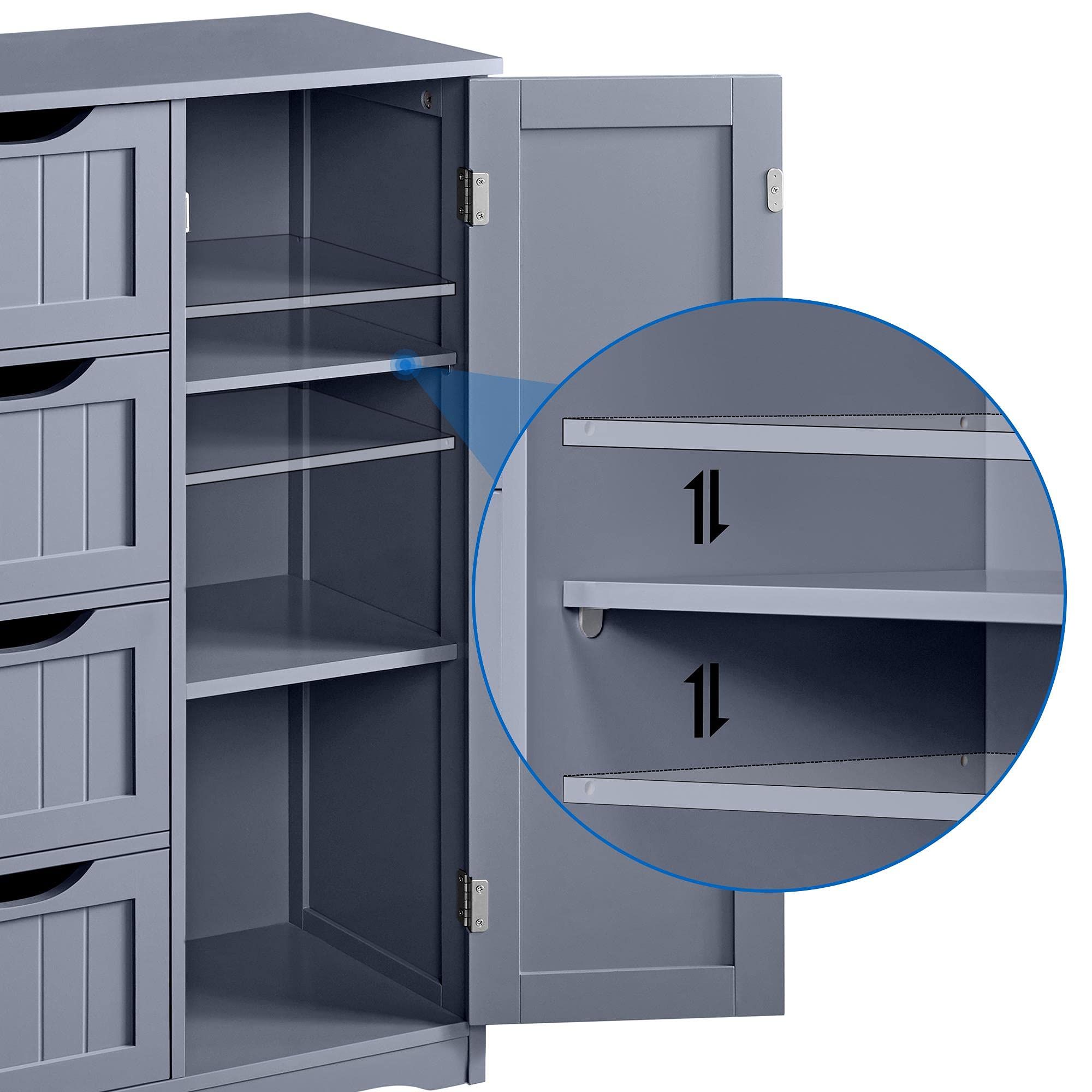 Yaheetech Bathroom Floor Cabinet, Freestanding Storage Organizer Unit Kitchen Cupboard W/ 4 Drawers & Adjustable Shelves, Using For Living Room/Kitchen/Bathroom, Gray