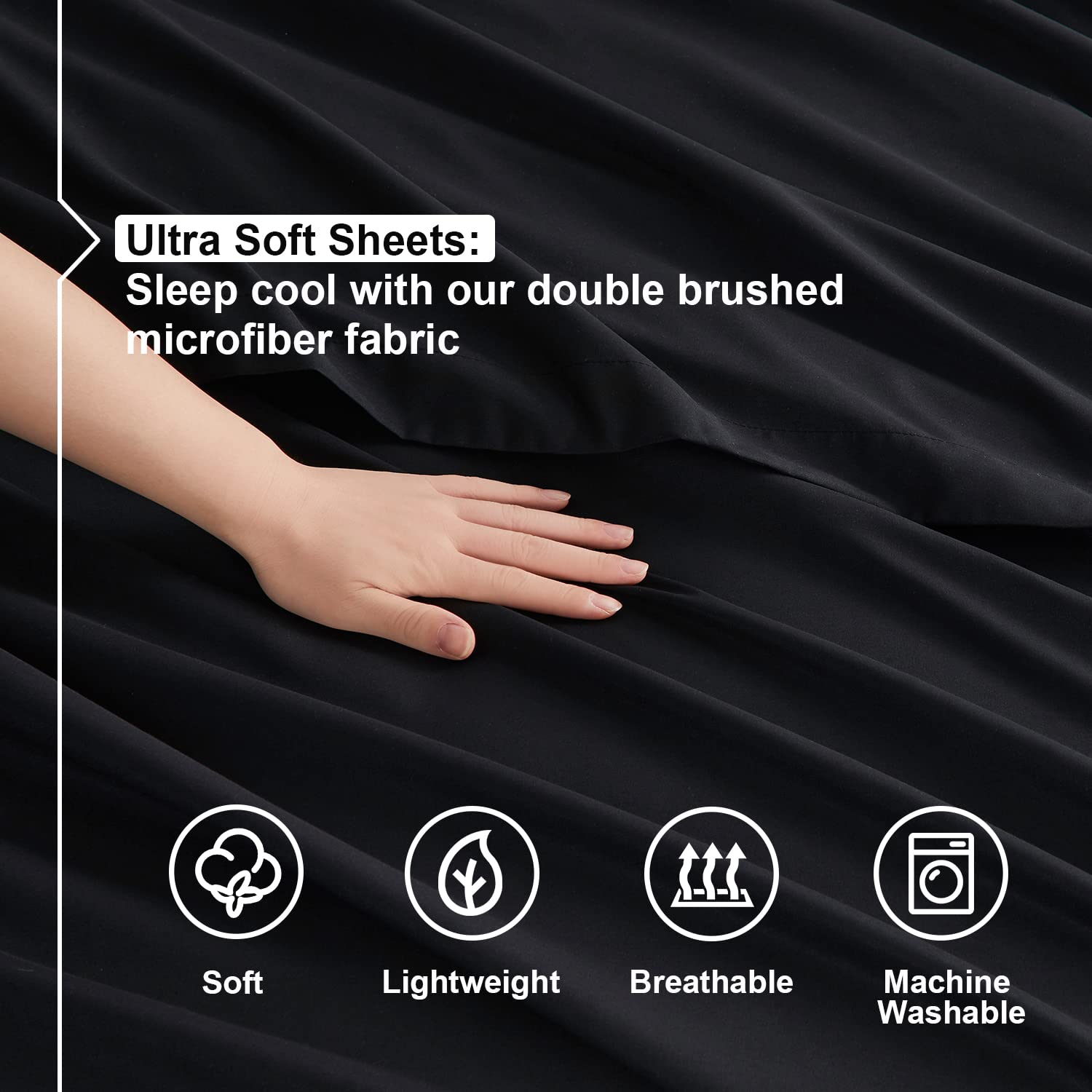 Nestl Split King Sheets Sets For Adjustable Bed - 5 Piece Split King Sheet Set, Double Brushed Split King Sheets, Hotel Luxury Black Sheets, Extra Soft Bedding Sheets & Pillowcases