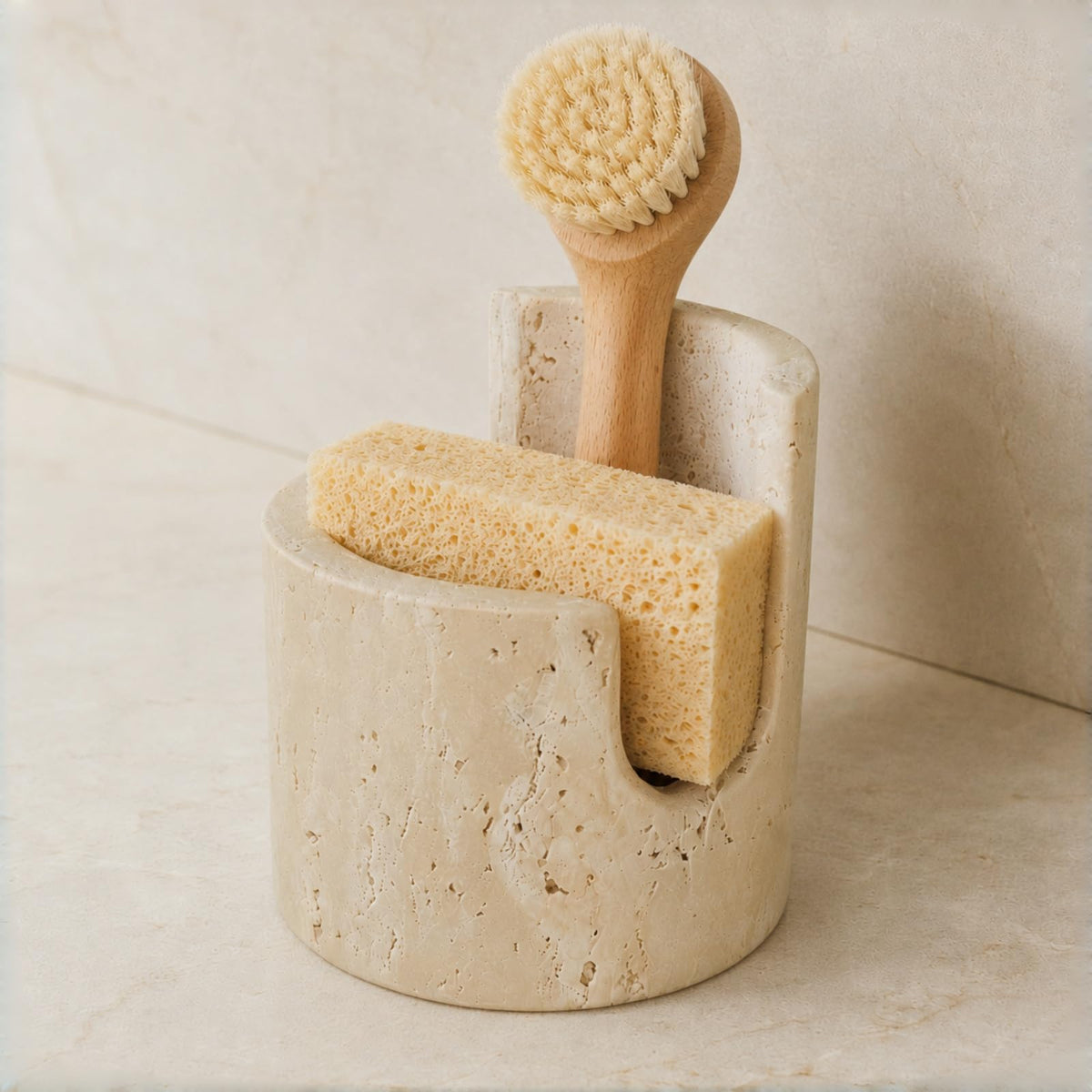 Apasqro Travertine Sponge Holder, HighLow Airflow Stone Sink Caddy