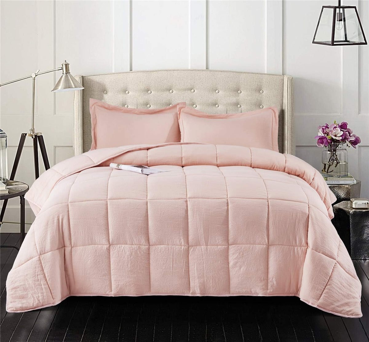 Hig 3Pc Prewashed All Season Down Alternative Comforter Duvet Insert -Quilted Comforter With Corner Tabs -Box Stitched -250Gsm F