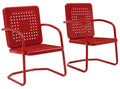 Crosley Furniture Bates 2-Piece Outdoor Chair Set, Retro Metal Patio Chairs for Dining, Porch, Deck, Balcony, Bright Red Gloss