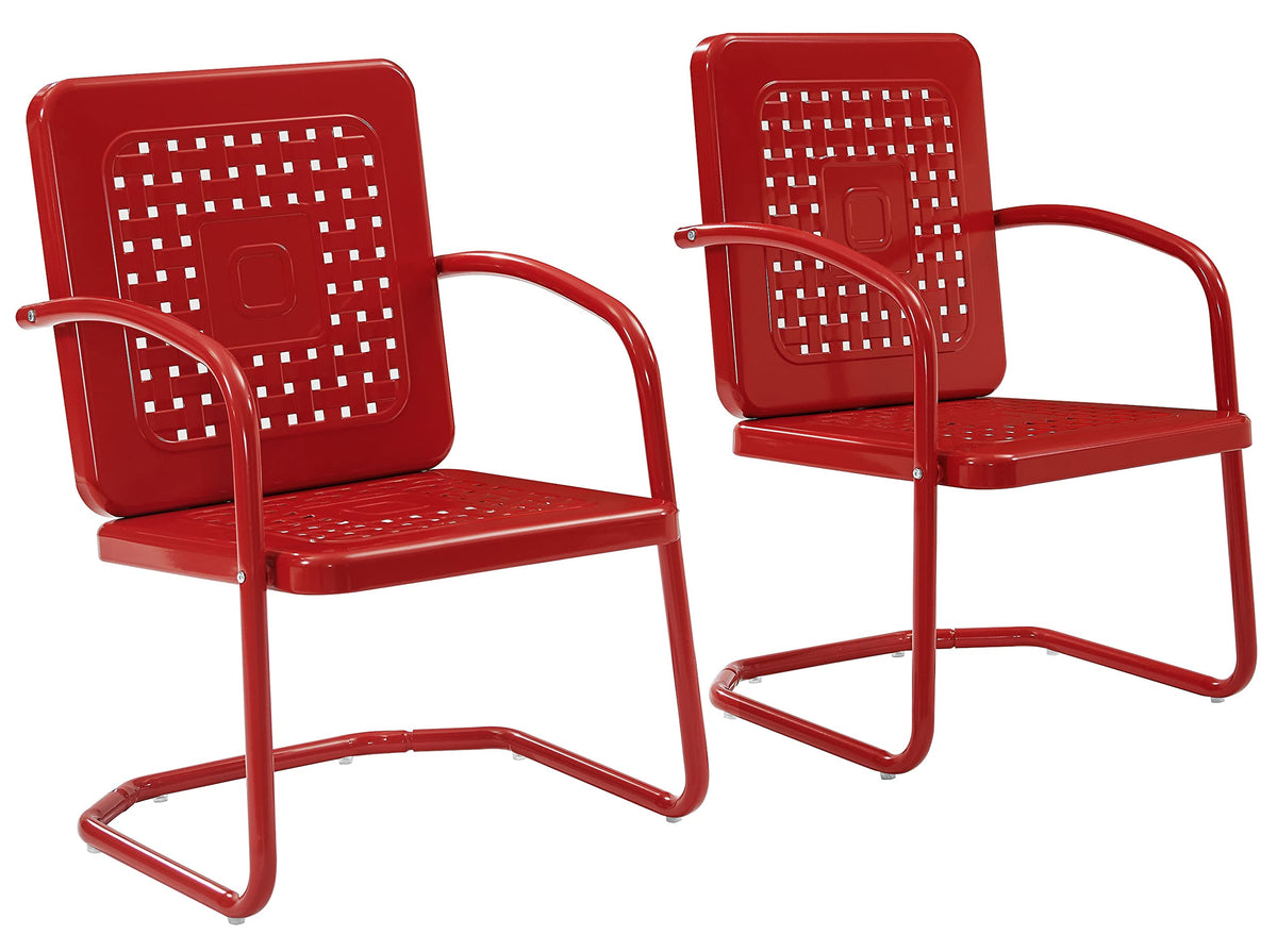 Crosley Furniture Bates 2-Piece Outdoor Chair Set, Retro Metal Patio Chairs for Dining, Porch, Deck, Balcony, Bright Red Gloss