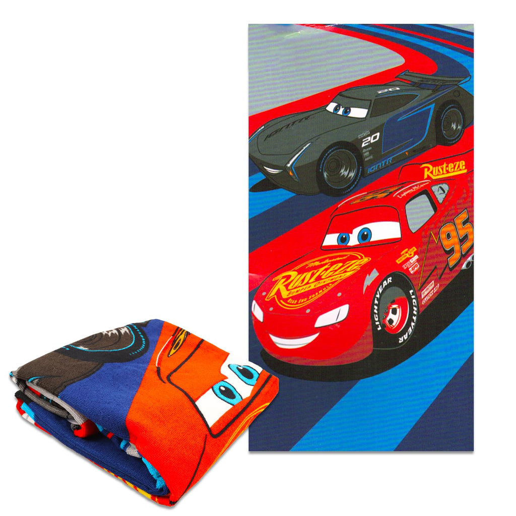 Disney Cars Beach Towel Set - Bundle With Lightning Mcqueen Pool Towel Plus Cars Stickers And More (Cars Beach Towel For Kids An