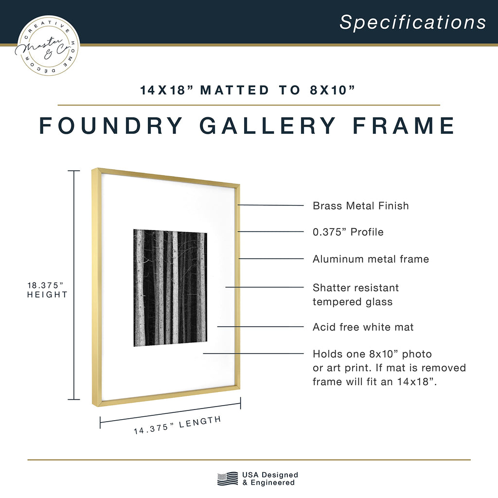 Mcs Master & Co. Foundry Metal Gallery Wall Frame, Brass, 14 X 18 In Matted To 8 X 10 In