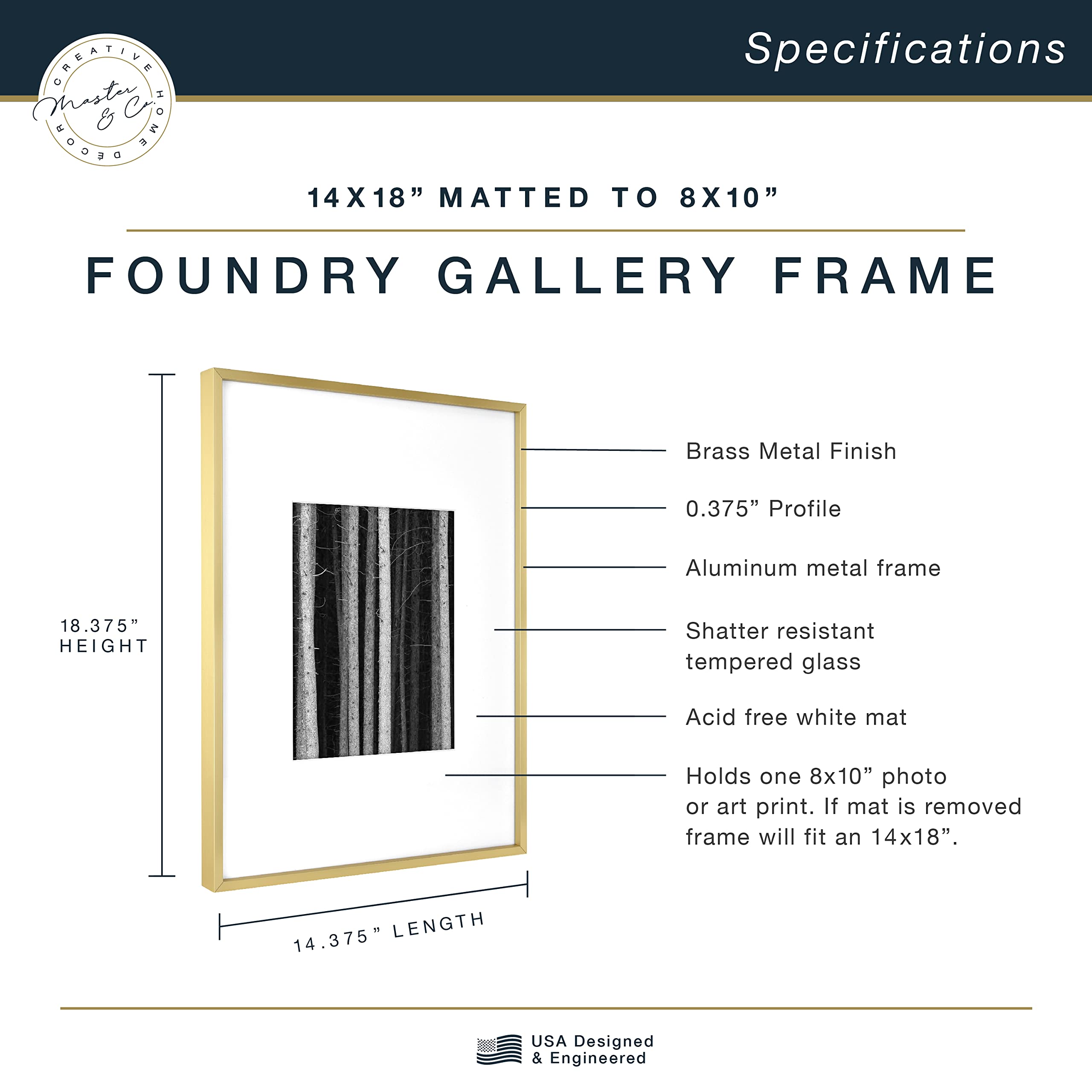 Mcs Master & Co. Foundry Metal Gallery Wall Frame, Brass, 14 X 18 In Matted To 8 X 10 In