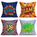 Qinqingo Super Hero Quote Pillow Covers Set Of 4 Pow/Bam/Splash/Zap With Exclamation Pattern Art Comic Design Decorative Throw P