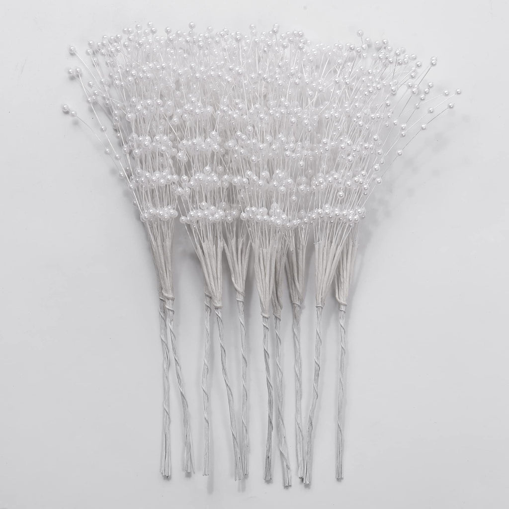 Shaoqinlin 50Pcs 4Mm Pearls String Beaded Bouquet Spray Sticks For Bridal Beaded Wedding Party Table Decorations(White)