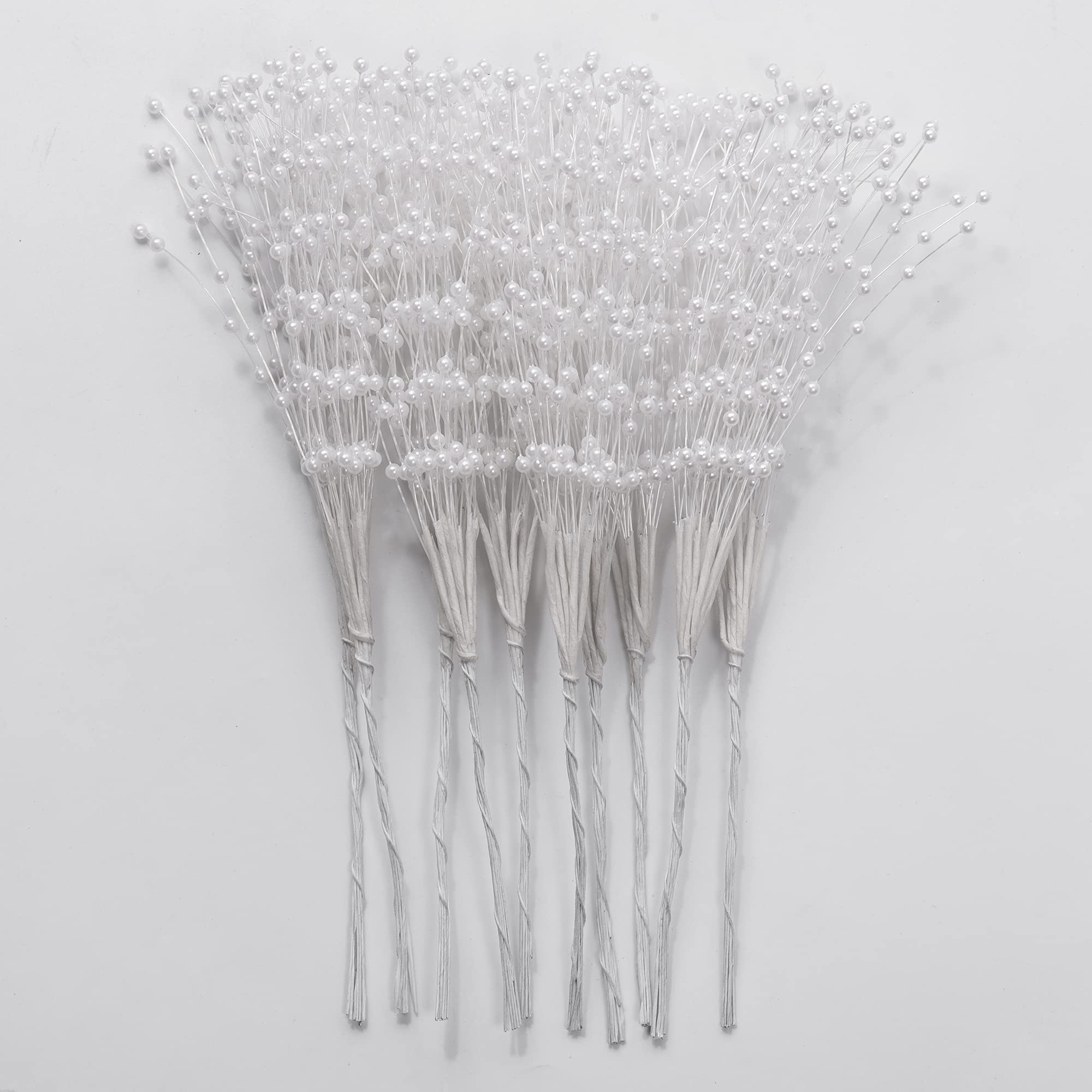 Shaoqinlin 50Pcs 4Mm Pearls String Beaded Bouquet Spray Sticks For Bridal Beaded Wedding Party Table Decorations(White)