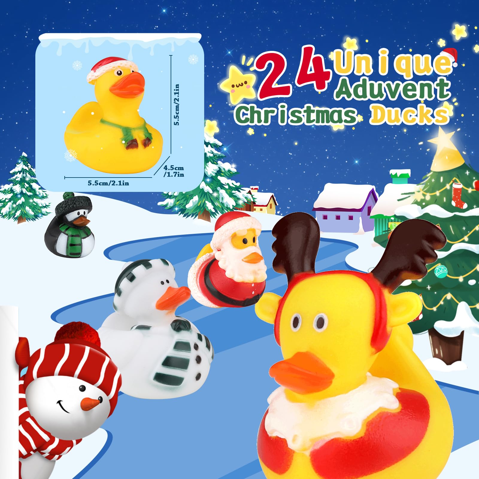 Christmas 24 Days Countdown Kids Advent Calendar 2023 With 24 Rubber Ducks For Decoration, Christmas Party Favor Gifts For Boys,