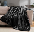 Vonty Satin Throw Blanket Black Satin Blankets 90X90 Inches(With Small Flowers), Cooling & Silky Throw Blanket Wrinkle-Free Cabl