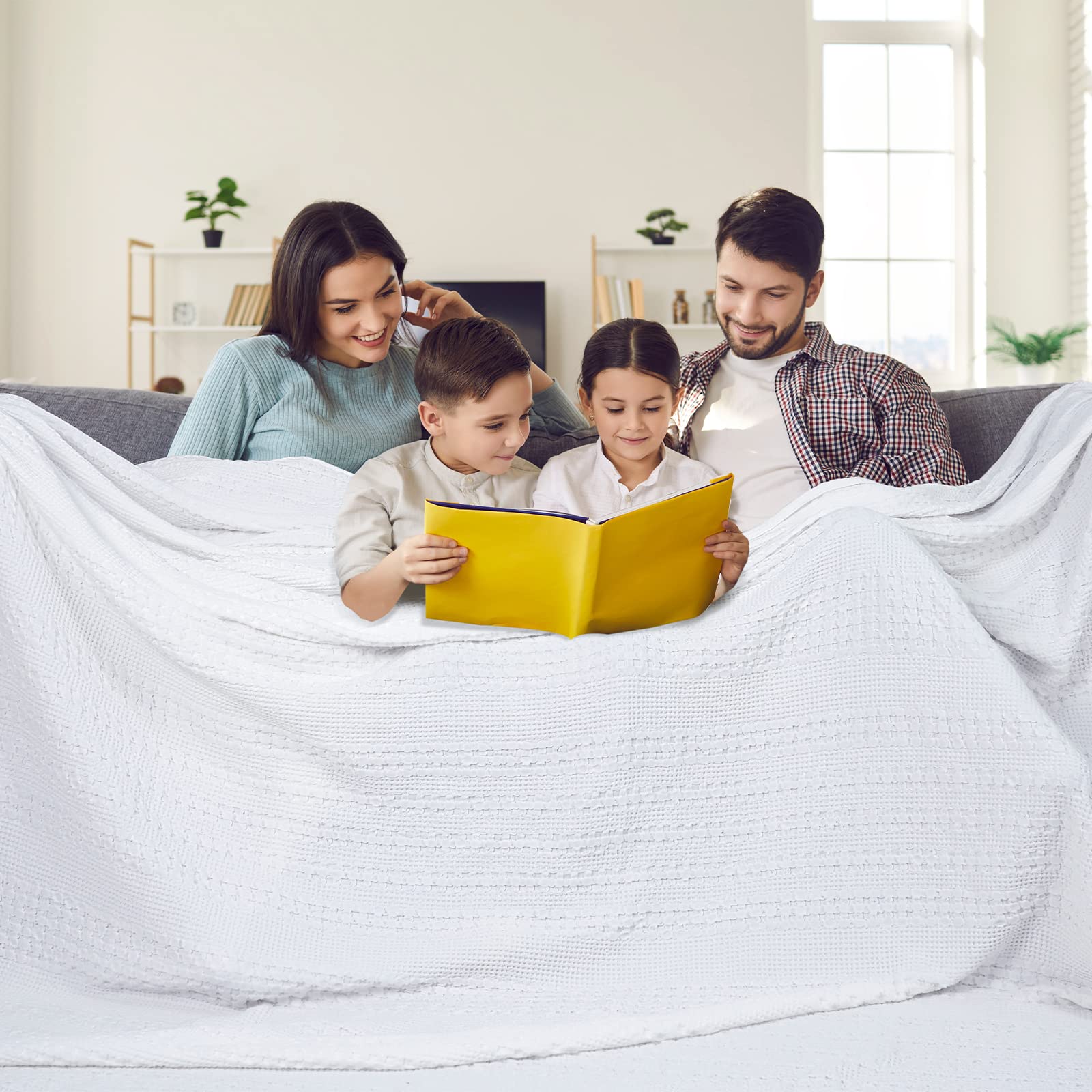 Phf 100% Cotton Waffle Weave Blanket Oversized King 120'X120'- Giant Big Breathable Blanket 10'X10' - Extra Large Washed Light