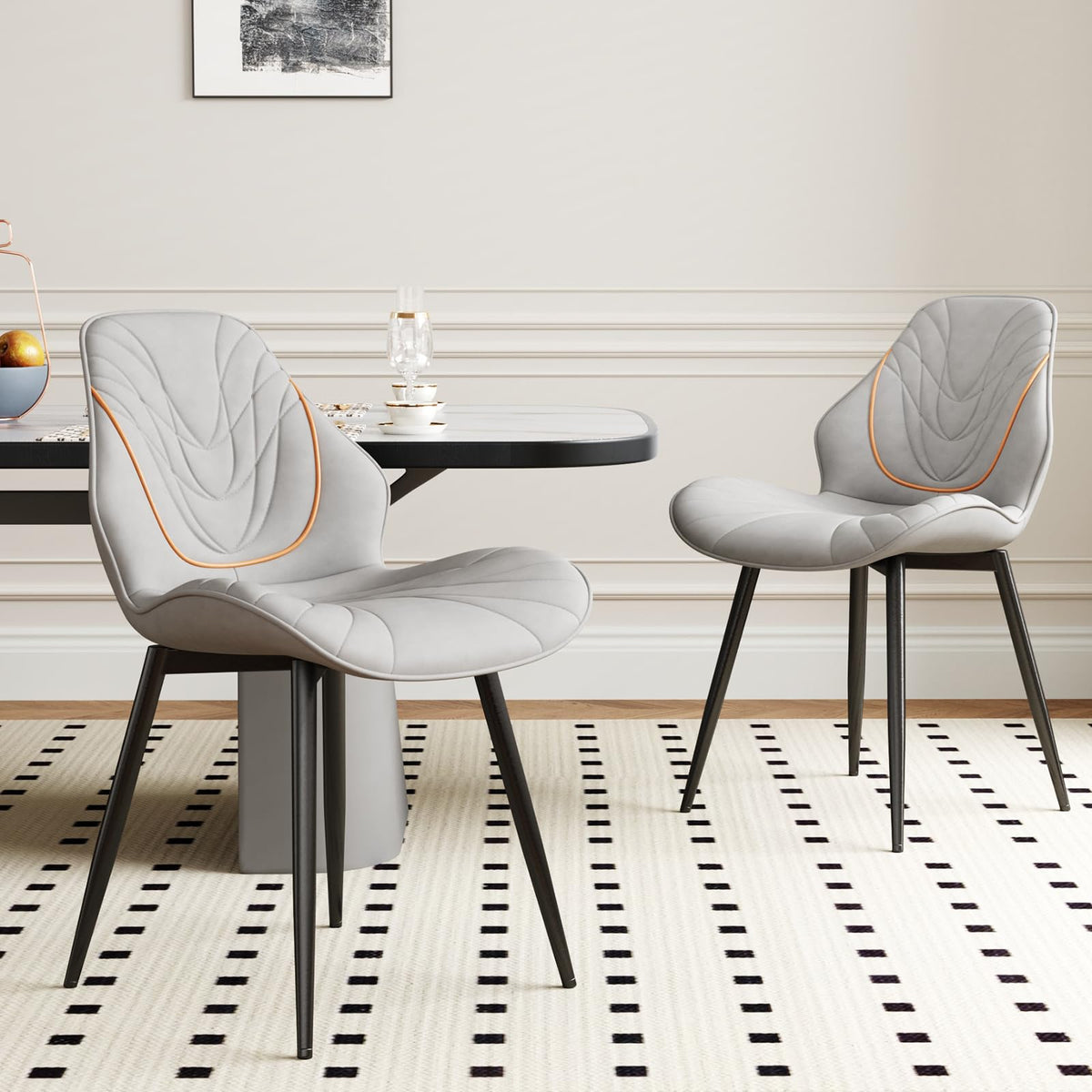 Seeday Dining Chairs Set Of 2, Grey Modern Upholstered Side Chairs With Metal Legs And Padded Back, Armless Dining Room Chairs F