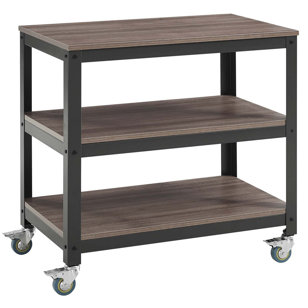 Modway Vivify Industrial Modern Two Tiered Serving Stand Rolling Cart In Gray Walnut