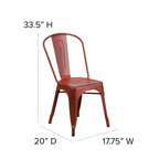 Flash Furniture Commercial Grade Distressed Kelly Red Metal Indoor-Outdoor Stackable Chair