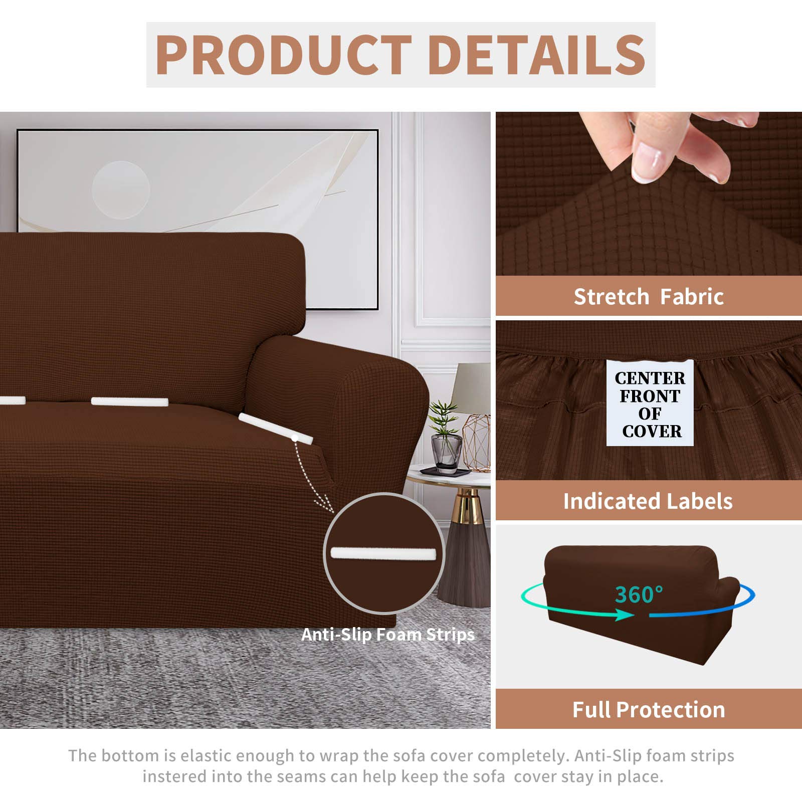 Easy-Going 100% Waterproof Couch Cover, Dual Waterproof Sofa Cover, Stretch Jacquard Sofa Slipcover, Leakproof Furniture Protector For Kids, Pets, Dog And Cat (Oversized Sofa, Coffee)