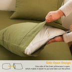 Simple&Opulence 100% Belgian Linen Pillowcase Embroidered-Set Of 2, Queen(Standard) Size(20''X30''), Stone Washed Solid Color-Soft And Durable, Olive Green