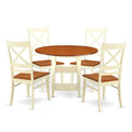East West Furniture SUQU5-BMK-W 5 Piece Dining Room Table Set Includes a Round Kitchen Table with Dropleaf & Shelves and 4 Dining Chairs, 42x42 Inch, Buttermilk & Cherry