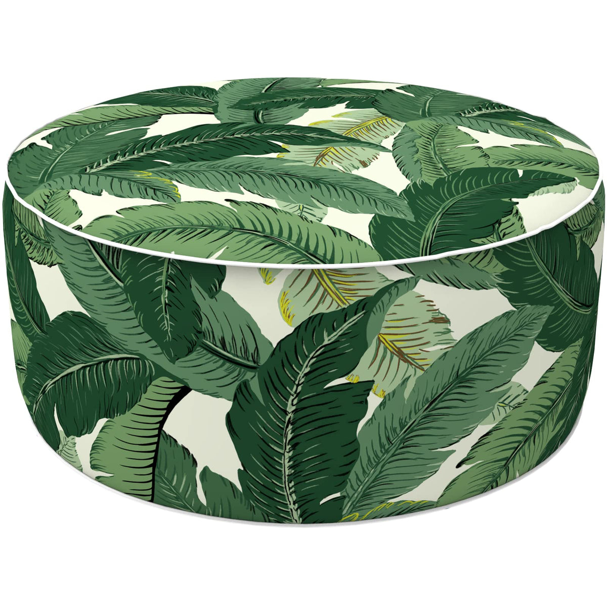 Lvtxiii Outdoor/Indoor Round Inflatable Ottoman, All Weather Patio Footstool, Portable Footrest Seat For Patio Garden, Camping Or Home, 21'X21'X9', Swaying Palms Green