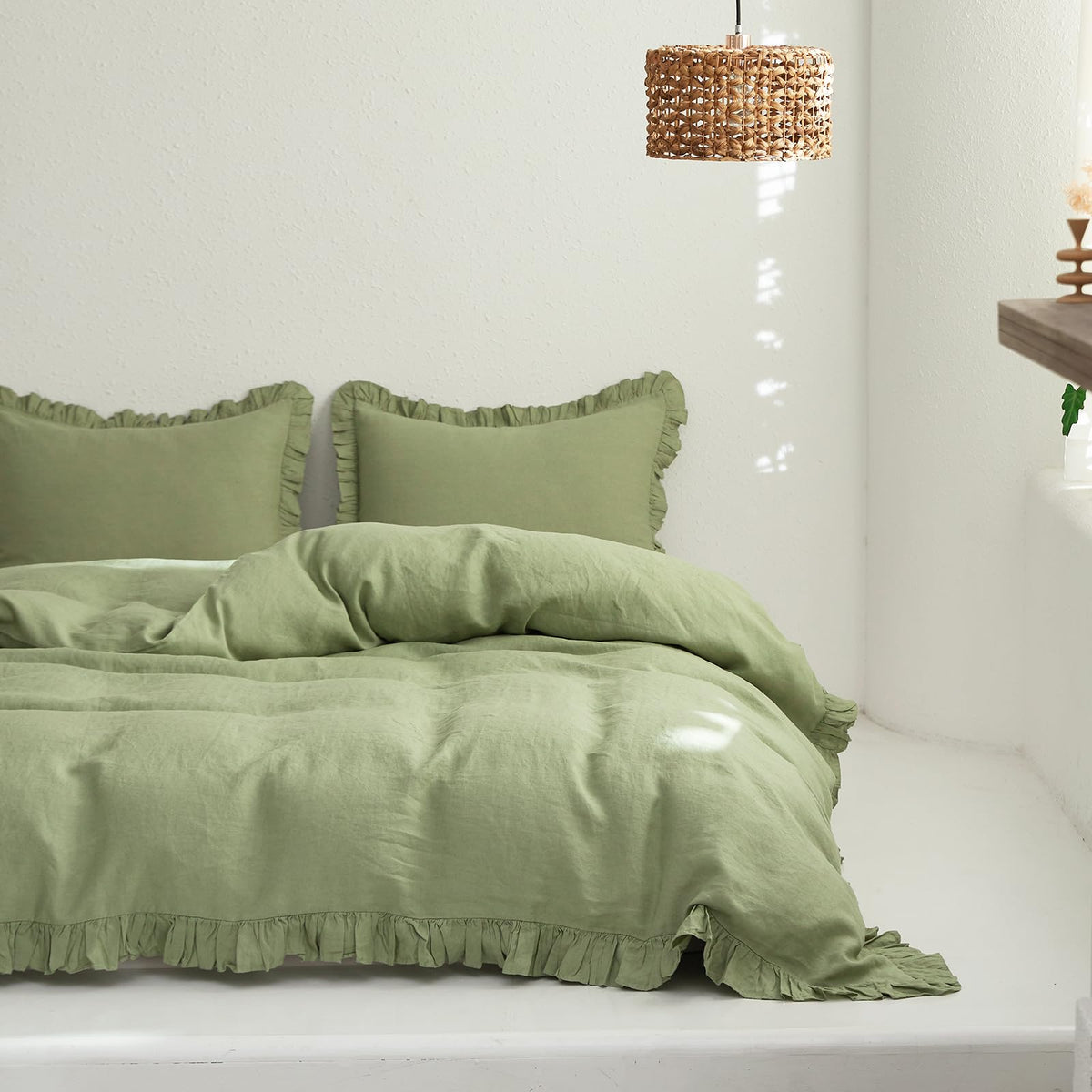 Simple&Opulence 100% Washed Linen Duvet Cover Set-Twin Size-2 Pieces Premium Ruffled Bedding With 1 Comforter Cover And 1 Pillow