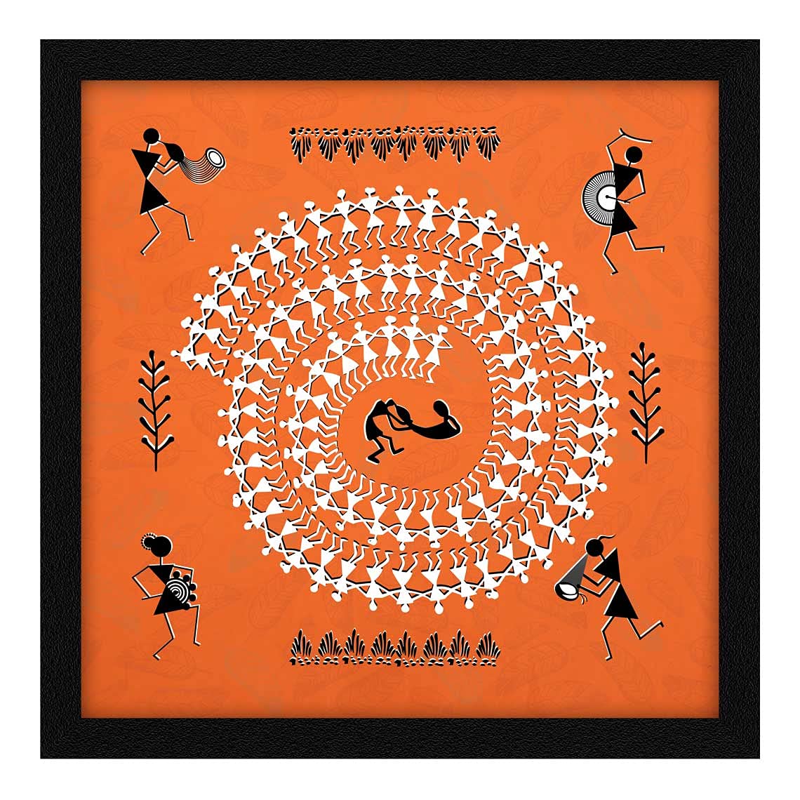 Artx Paper Warli Indian Village Mandala Art Framed Wall Art Painting, Multicolor, Abstract, Set Of 1 (13 X 13 Inches)
