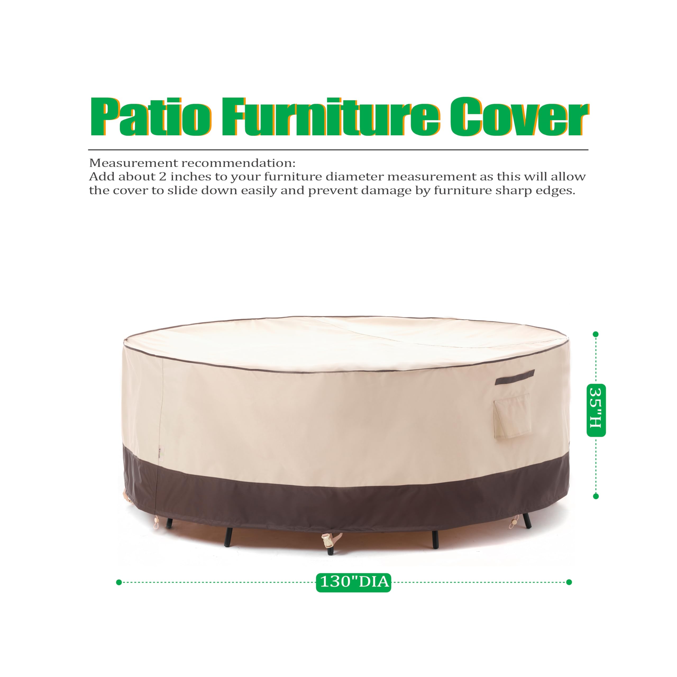 F&J Outdoors Patio Furniture Covers Waterproof Anti-Uv Rip-Stop Fabric Extra Large Outdoor Furniture Covers, 130' Dia X 35' H