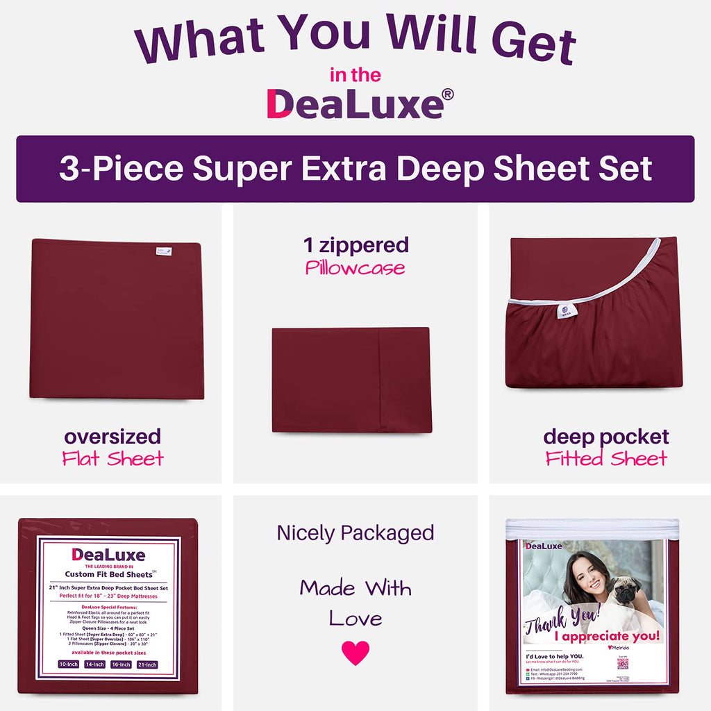 Dealuxe 21'' Sheet Set - Twin 3 Piece Set - Burgundy (Pomegranate)