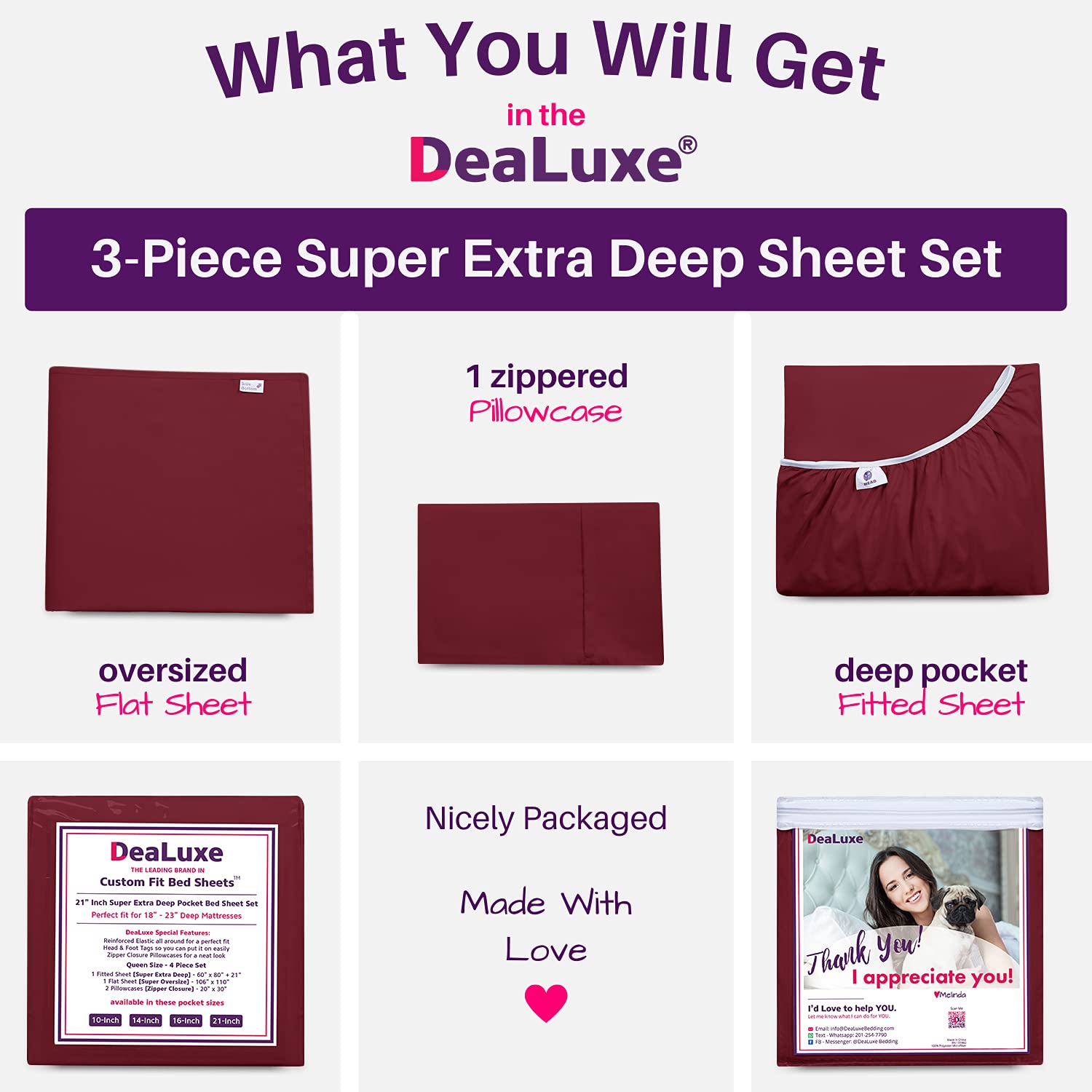 Dealuxe 21'' Sheet Set - Twin 3 Piece Set - Burgundy (Pomegranate)