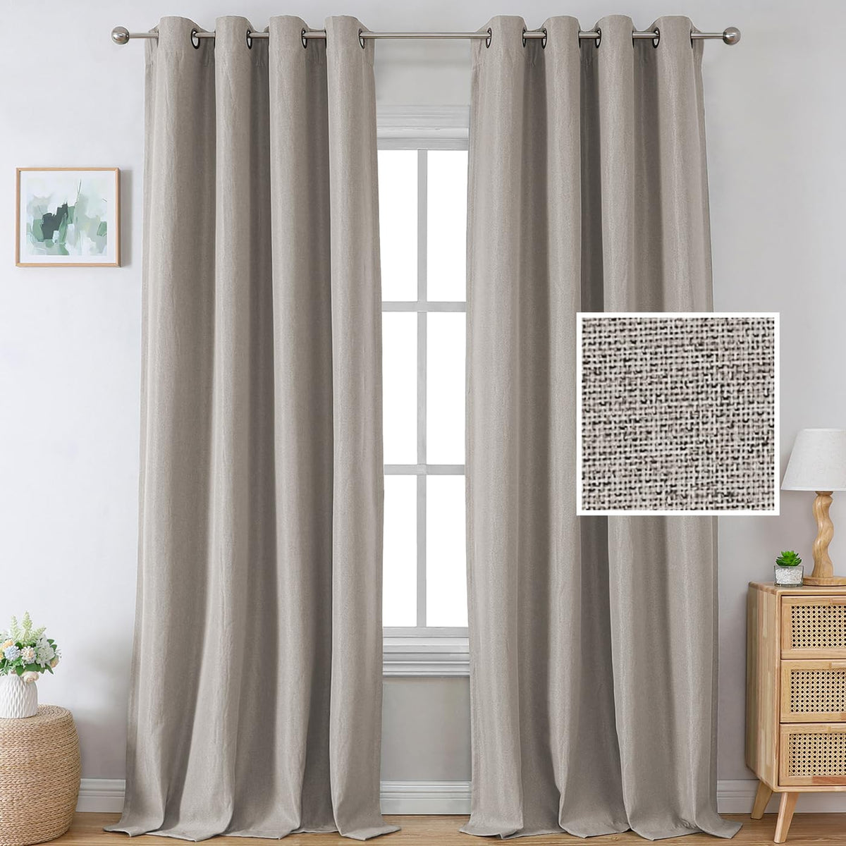 H.Versailtex Linen Blackout Curtains 96 Inches Long For Bedroom/Living Room Thermal Insulated Grommet Curtain Drapes Primitive T