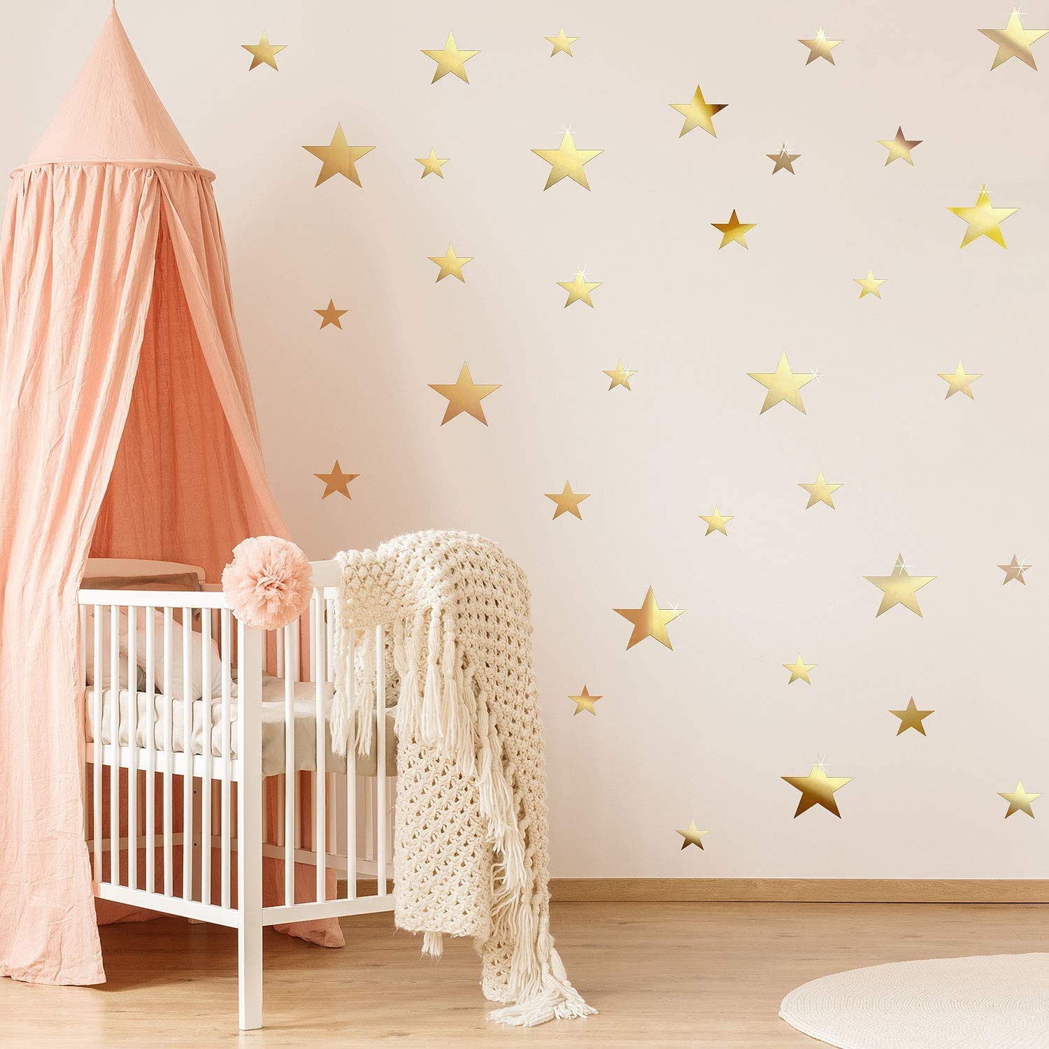 Shappy 32 Pcs Star Mirror Wall Stickers for Bedroom Living Room Decoration DIY Removable Acrylic Mirror Wall Decals for Home Nur