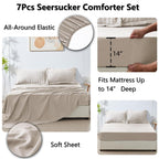 Cozylux King Seersucker Comforter Set With Sheets Beige Bed In A Bag 7-Pieces All Season Bedding Sets With Comforter, Pillow Sham, Flat Sheet, Fitted Sheet, Pillowcase