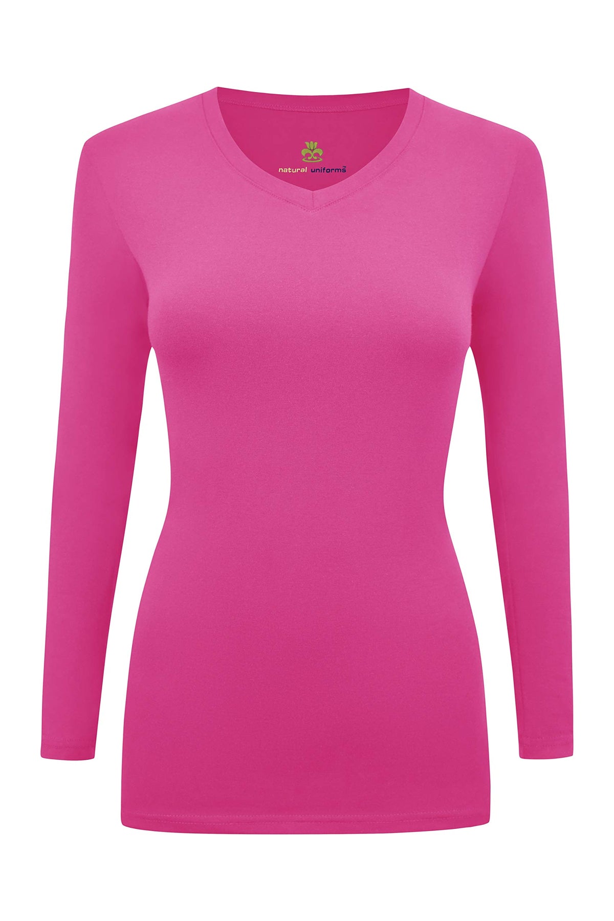 Natural Uniforms Womens Long Sleeve V-Neck T-Shirt Under Scrub (Hot Pink, Xx-Large)
