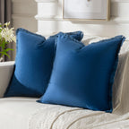 FUTEI Navy Blue Boho Throw Pillow Covers with Tassels 16x16 Inch Set of 2,Soft Velvet Decorative Cushion Case,Home Decor for Cou