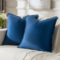 FUTEI Navy Blue Boho Throw Pillow Covers with Tassels 18x18 Inch Set of 2,Soft Velvet Decorative Cushion Case,Home Decor for Cou