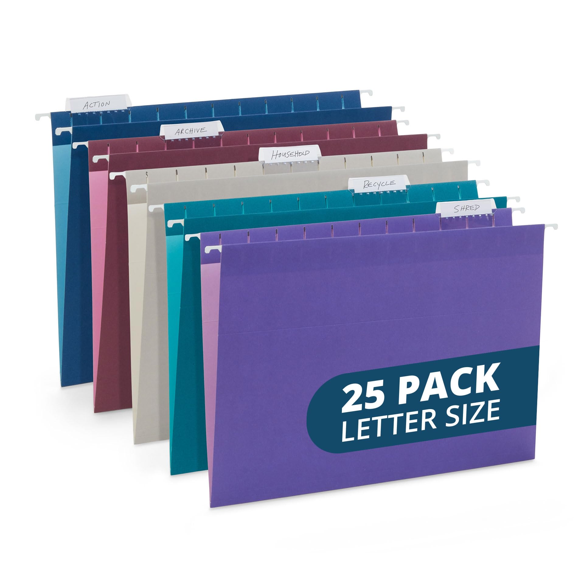 Blue Summit Supplies 25 Jewel Tone Hanging File Folders Letter Size With Tabs, Reinforced Hanging File Folders Jewel Tone, Inclu