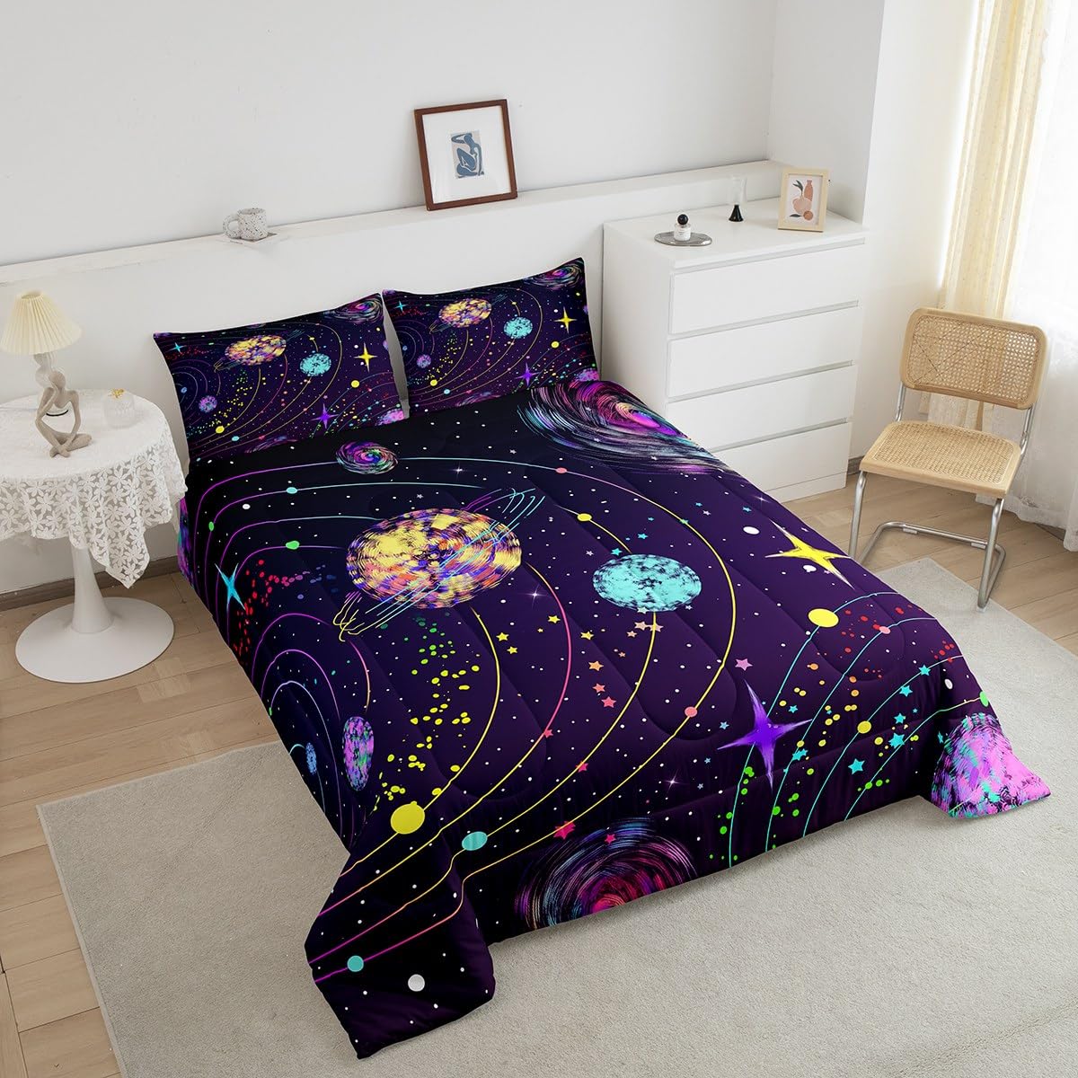 Feelyou Solar System Comforter Set Queen Size Outer Space Comforter For Kids Teens Adults Universe Planets Bedding Set Cute Astr