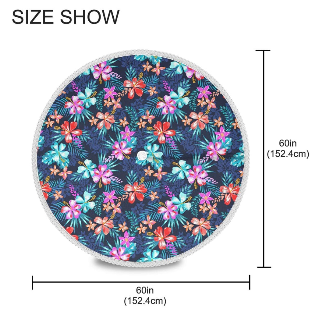 Qilmy Tropical Palm Flower Outdoor Tablecloth 60 Inch Waterproof Round Tablecloth With Umbrella Hole And Zipper For Backyard Par