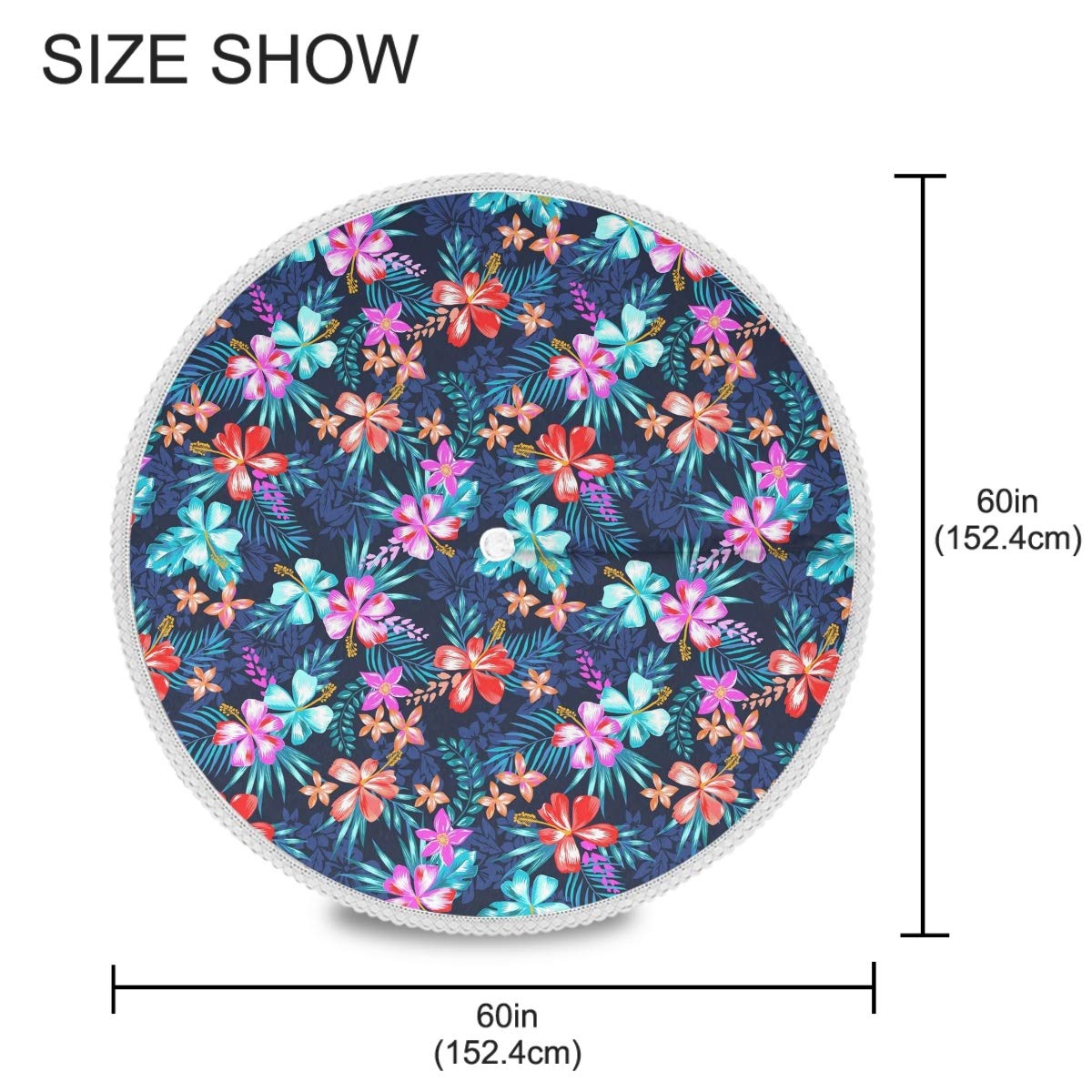 Qilmy Tropical Palm Flower Outdoor Tablecloth 60 Inch Waterproof Round Tablecloth With Umbrella Hole And Zipper For Backyard Par