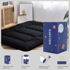 Maxyoyo Japanese Floor Mattress Futon Mattress, 4' Thicken Tatami Mat Sleeping Pad Foldable Roll Up Mattress Boys Girls Dormitory Mattress Pad Kids Floor Lounger Pillow Bed, Black, Twin Size