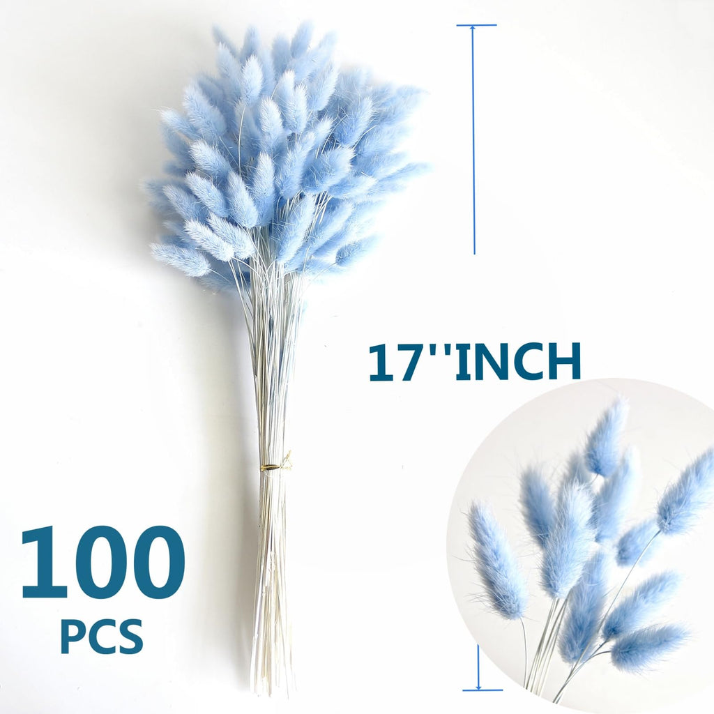 120 Pcs Blue Dried Pampas Grass Decor, 17-Inch Pompas Floral, Dry Flowers For Decoration, Pampas Grass In Bulk Tall, Blue Bunny