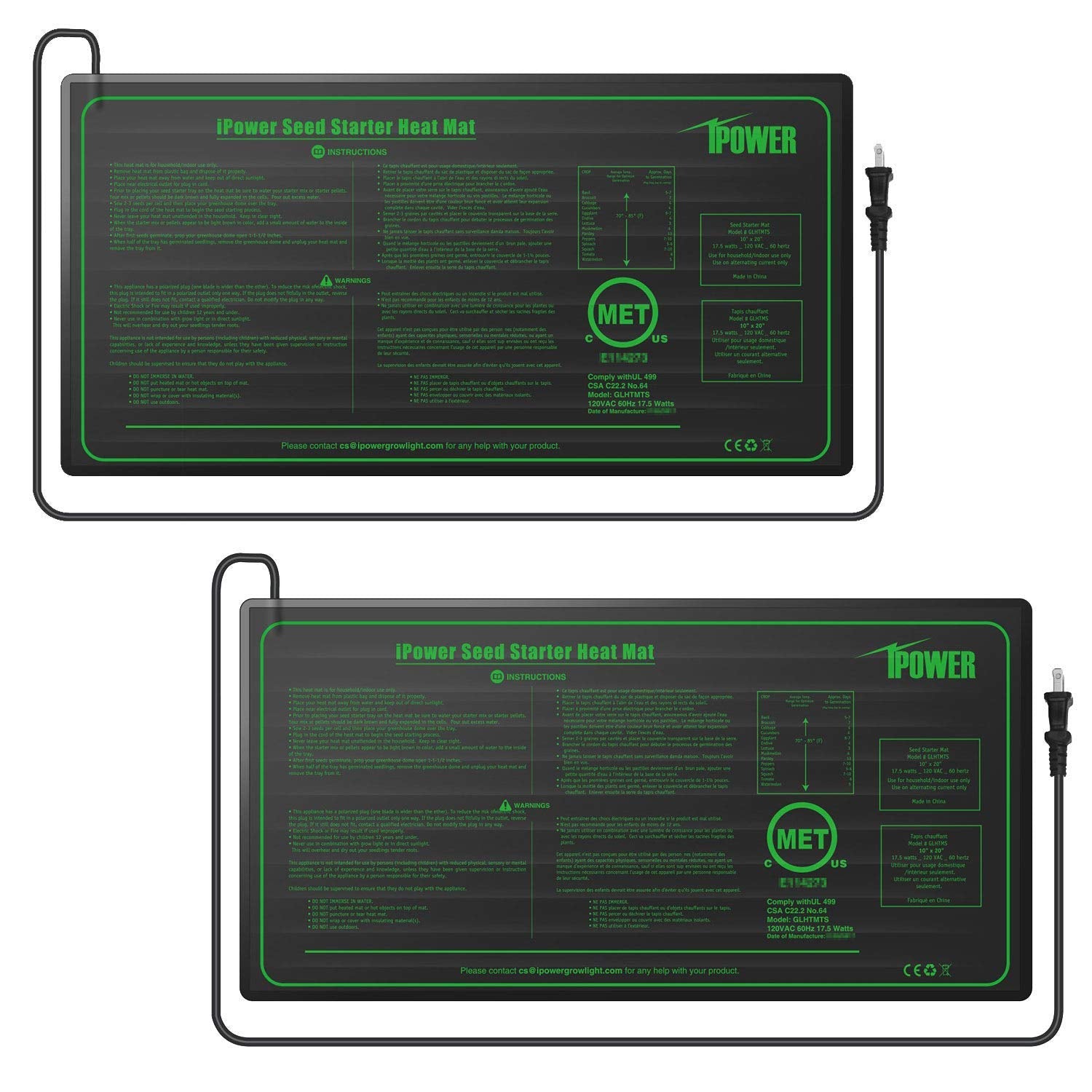 Ipower Glhtmtsx2-A 2-Pack 10' X 20.5' Durable Waterproof Seedling Heat Mat Warm Hydroponic Plant Germination Starting Pad, Gre