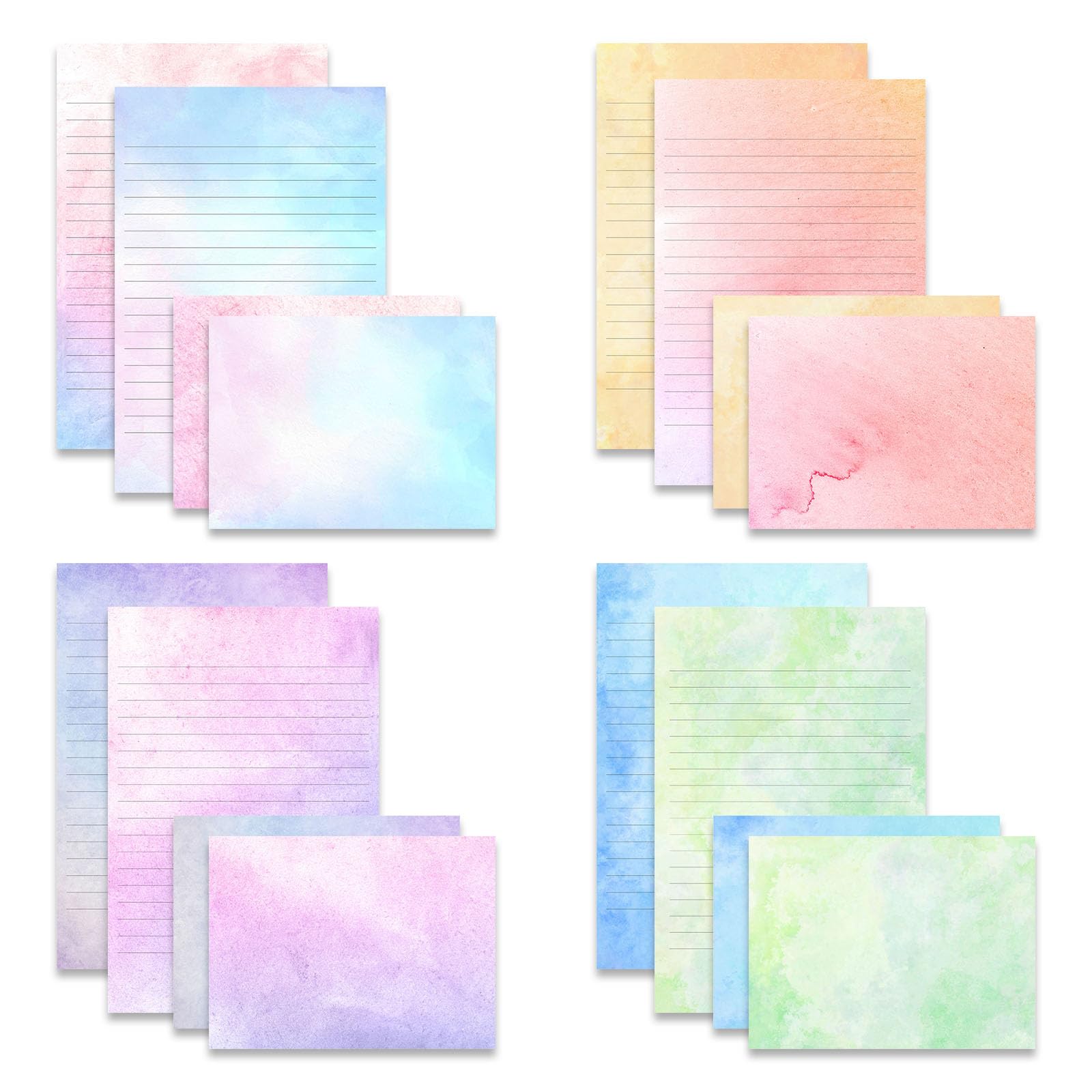 Teetookea 72 Pieces Stationery Set With Envelopes (48 Lined Watercolor Sheets + 24 Matching Envelopes), 8 Unique Designs, 5.5 X