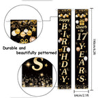 Happy Birthday Cheers To 17 Years Black Gold Yard Sign Door Banner 17Th Birthday Decorations Party Supplies