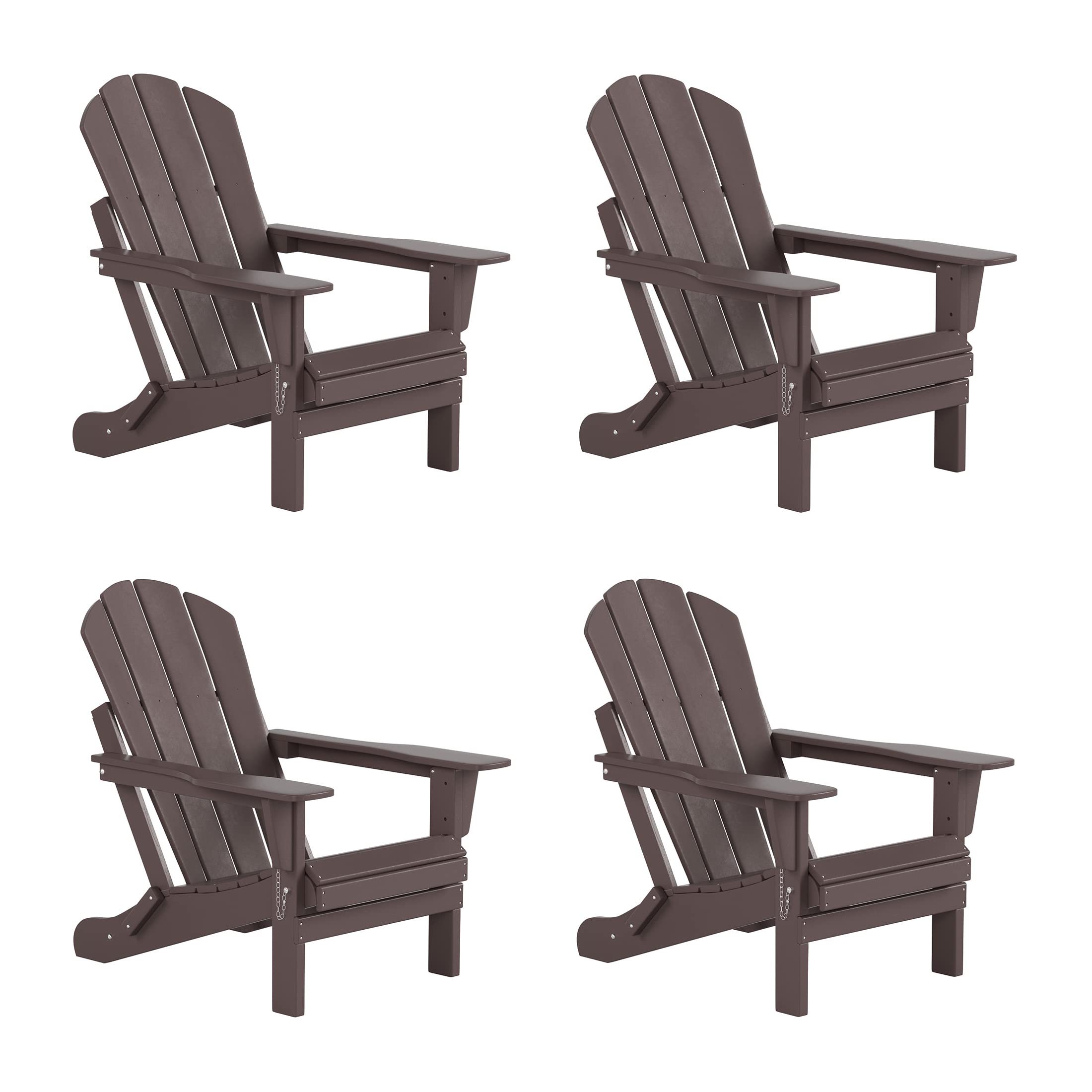 Westintrends Outdoor Adirondack Chairs Set Of 4, Plastic Fire Pit Chair, Weather Resistant Folding Patio Lawn Chair For Outside Deck Garden Backyardf Balcony, Dark Brown
