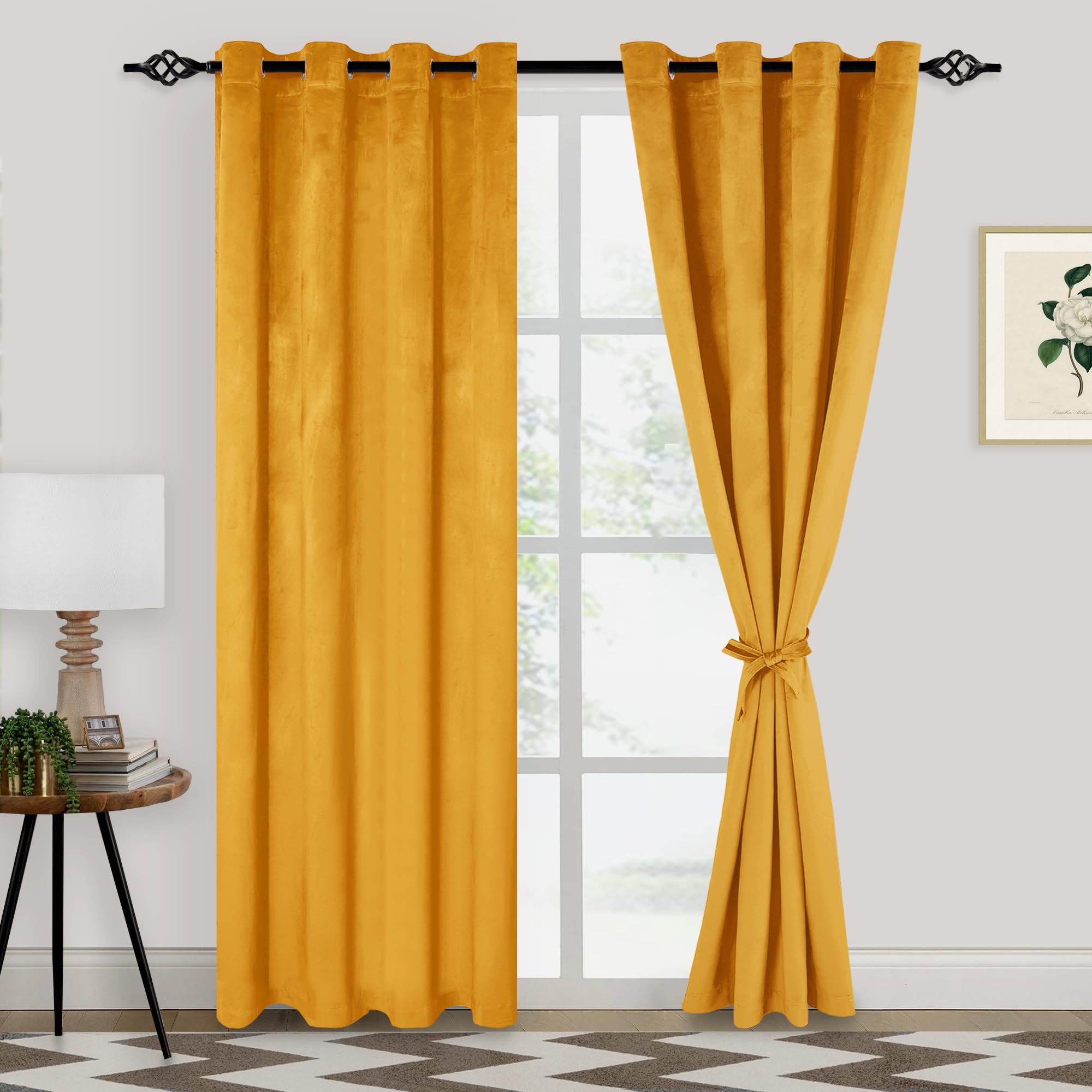 Xwzo Velvet Curtains 84 Inches Long - Gold Thick Room Darkening Thermal Insulated Grommet Window Treatment For Bedroom/Party/Liv