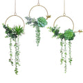 SWTHONY Artificial Succulents Wreath Set of 3 Hanging Gold Geometric Garland Greenery Wreath Wall Decor for Wedding Party Nurser