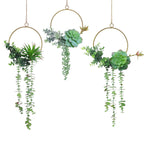 SWTHONY Artificial Succulents Wreath Set of 3 Hanging Gold Geometric Garland Greenery Wreath Wall Decor for Wedding Party Nurser